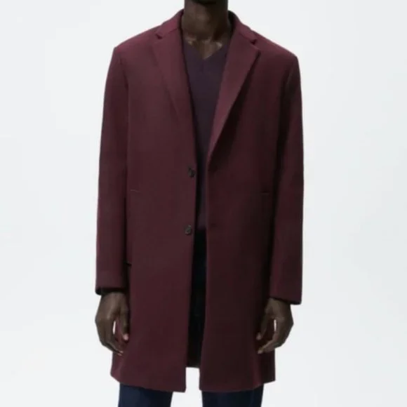 Zara Man italian wool blend maroon burgundy pea coat blazer size M or L - Picture 1 of 1